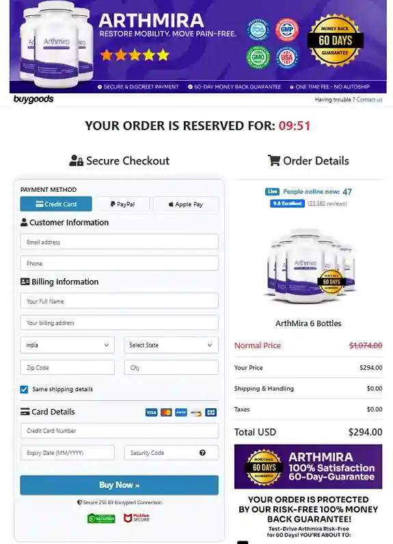 Arthmira Order Page